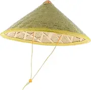 [FOMIYES] Woven Bamboo Hat Vintage Chinese Style Sunshade Rain Hat Comfortable for Travel Olive Green