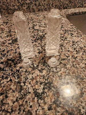 Vintage Set Bohemia Czech Cut Crystal Glass Salt and Pepper Shakers - 5" Tall