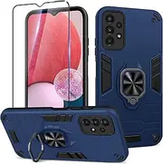 [Btstring] Case for Samsung Galaxy A13 4G and Screen Protector Tempered Glass, Shockproof Phone Case with Stand, Heavy Duty Personalised Case Cover Support Magnetic Car Holder, Blue