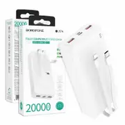 Borofone BJ57A 20000mAh 22.5W+ PD20W Fast Charging Charger Power Bank with Type C & Lightning Cable Cord (White)