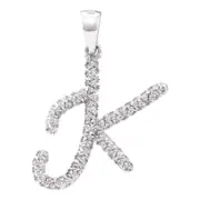 14k White Gold Round Diamond Letter K Pendant 1/6 Cttw