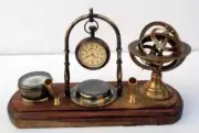 Brass table top clock with pen holder compass armillary sphere globe clock desk