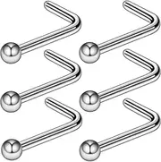[Fatree] Nose Rings Stainless Steel Body Piercing Jewelry L-shape Nose Studs for Women Men Nose Screw Bone, 20G, Stainless Steel, no gemstone