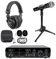 Rockville R-TRACK 2x2 1-Person Podcast Kit w/Dynamic Microphone+Stand+Headphones