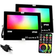 LED Flood Light Outdoor, 50W RGB Color Changing 5000 Lumens FloodLight, 2 Pack