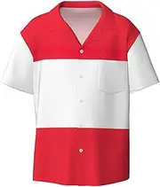 [EdWal] Austrian Flag Print Men's Print T Shirts Short Sleeve Polo Shirts Casual Summer Beach Shirt for Men
