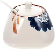 Food Containers Dispenser Ceramic Sugar Bowl Japanese Condiment Pots Seasoning Box Salt Bowl Sugar Container Jars Sugar Dish with Lid and Spoon for Coffee Bar Home Canning Bottle