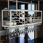 Floating Wine Glass and Liquor Bottle Rack with Hanging Bar Shelves Wall Mounted Storage Shelf for Kitchen Counter Large Capacity Wine Rack Cabinet for Home Bar Organization