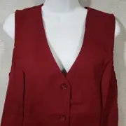 Burgundy Tunic Women's Vest Medium V93 Fame Fabrics 2 Waist Pockets Poly-Cotton