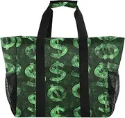 [sanluoli] Tote Collapsable Large Beach Bag Sandproof with Handles Laundry Tote Bag, Black Dollars Green Cartoon, 1 size