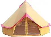 Outdoor Bell Tent 4-Season Yurt Tents for Camping 4 Meters Waterproof Portable Glamping Bell Tent 3-10 Persons Canvas Tent with Side Storage Bag Hook for Family Camping Hiking (Color 1) Hello