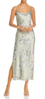 $425 NWT VINCE HAZY FLORAL BLOSSOM COWL NECK SLIP DRESS SELERY PALE GREEN SZ 10