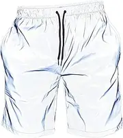 [Akkad Kuti] Men Reflective Shorts Pants Night Glow Fluorescent Jogger Casual Running Pockets Shorts with Drawstring