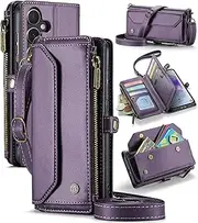[ELEPIK] for Galaxy A25 5G Case, Adjustable Crossbody Wallet Case with Card Holder, Kickstand, [RFID Blocking] [Crossbody & Wrist Strap] Leather Magnetic Phone Case, Purple