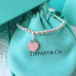 流行飾品手鍊手珠手環Tiffany蒂芙尼手鏈925純銀心形琺瑯藍心紅心愛心佛珠圓珠時尚手鐲