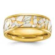 Titanium Yellow IP-plated with Ceramic Fragments Inlay 8mm Band Ring Size 10