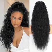 XiaoHuaEr 26 Inch Long Curly Wavy Drawstring Ponytail for Women Curly Extensions for Daily Party Use (1B#)