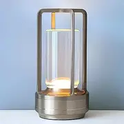 Modern LED Table Lamp USB Rechargeable Lamp Dimmable Bar ​Cordless Night Light (Silver)