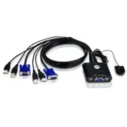 Aten Compact KVM Switch 2 Port Single Display VGA, Remote Port Selector, USB ...