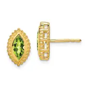 Solid 14k Yellow Gold Marquise Simulated Peridot Post Earrings