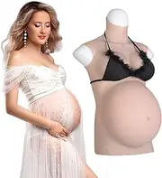 TEYVIYI 9 Months Silicone Pregnant Belly with Breasts Silicone Filling Maternity Fake Belly Lifelike Skin for Actor Performance Props Cosplay Crossdresser (Ivory, 6 Months)