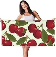 JHLMN Microfiber Sand Free Beach Towel Thin Quick Dry Super Absorbent Large Lightweight Towels Ultra Soft Bath Towels Cherry Fruit Compact Gym Towel for Adult Travel Camping Gift