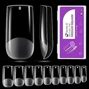Gelike EC Soft Gel Nail Tips Kit for Soak Off Nail Extensions,Full Cover,Square Shaped,Pre-buff PMMA Resin,Clear Ultra-Thin Design,10 Sizes,240 Pieces,Medium Square