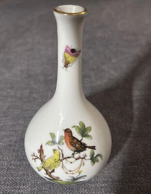 Herend Vintage Bud Vase 5 1/2 inches Birds And Butterflies In Perfect Condition