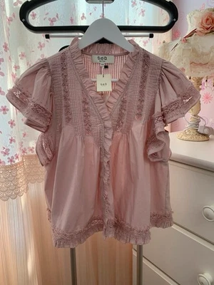 NWT Sea New York Lilith Flutter Sleeve Pink Top Size XXS $325