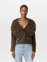 Brown Velvet Collar Detail Jacket