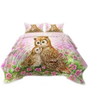 Pink Nature and Flowers Owls Cuddle Coverlet