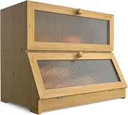 [Alerrawia] Double Layer Bamboo Bread Box for Kitchen Counter - Large Capacity Bread Storage Container with Clear Window Container