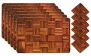 Wooden Design PVC 6 Pc Placemat Set with Tea Coasters Brown