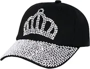 [Haoohu] Women's Full Sparkle Studded Rhinestone Baseball Cap Gem Bling Ponycap Adjustable Trucker Hat Outdoors Sun Cap