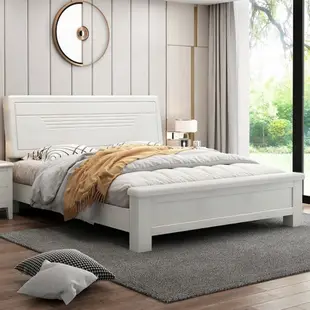 限時下殺 好物上新 實木床 床架實木床1.8米白色橡木雙人床主臥1.5米單人現代簡約壓紋抽屜儲物床加大床架 床 木頭床