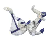 [Pack Of 2] Wooden Rustic Decorative Blue Sailboat/Anchor Wall Accent w/ Hook...