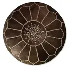 Moroccan Leather Pouf Wood Brown - Delivered Stuffed, Ottoman, Footstool