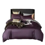 Anyhouz Duvet Comforter Set UK King Purple/ Light Grey Egyptian Cotton Thick Blanket Bedspread 4 Pcs Bed Set