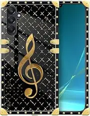 [WANKBLC] Compatible with Samsung Galaxy A53 5G Case, Black Leather Background Gold Music Notes Luxury Golden Decoration for Girl Women Soft TPU Shockproof Protective Hard PC Back