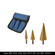 3× HSS Step Drill Bit Set Titanium Coated High-Speed Steel Cone Drill Bit US