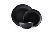 12pc Mikasa Jardin Midnight Stoneware Everyday Dining Dinner Set - Black