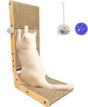 Jasonwell L Shape Cat Scratcher - 68 cm Cat Scratching Board Cat Toys for Indoor Cats Protecting Furniture Vertical Cardboard Scratching Large Scratch Pad with Ball Toy