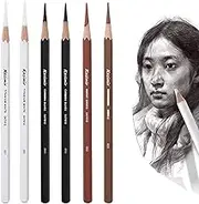 Pack of 6 Colourful Charcoal Pencils Soft Charcoal Pencils Sketching Highlight White Charcoal Pencils Pencil for Drawing Professional Drawing Pencil Set Pastel Pencil for Shading Portrait