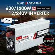 GENPOWER 600W/1200W Pure Sine Wave 12V/240V Power Inverter Car Plug Caravan Boat
