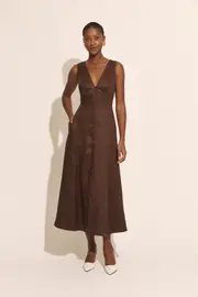 cordelia linen midi dress in chocolate