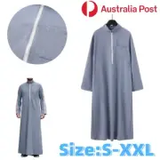 Mens Muslim Clothing Long Sleeve Saudi Arab Thobe Islamic Jubba Kaftan Long Robe