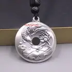 Real 999 Fine Silver Pendant Lotus Fish Pattern Circle Pendant 1.29" Safe-Circle