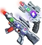 LED Light Up Toy Gun Set by Art Creativity - Includes 12.5 Inch Assault Rifle, 9 Inch Hand Pistol and Batteries - Super Ray Gun Blasters with Colorful Flashing LEDs and Sound - Cool Play Toy for Kids