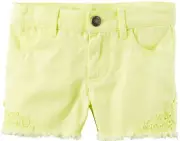 Carter's Flat Front Lace Embellished Twill Shorts with Raw Edges; Yellow (6M)