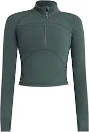 [Vsaiddt] Women's Athletic Half Zip Pullover Sweatshirt Workout Top Crop Quarter Zip Pullover Yoga Running Jackets